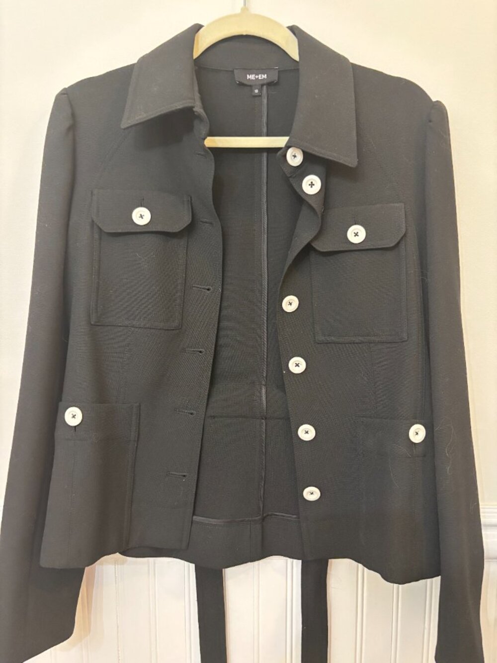 ME+EM Tailored Black Jacket with White Buttons and Removable Belt US Size 6 - Picture 10 of 11